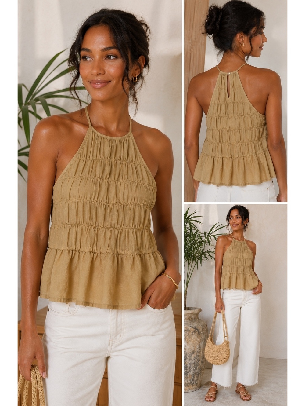 Pilcro Anthropologie Ruched Tiered Halter Tank Top Size XS